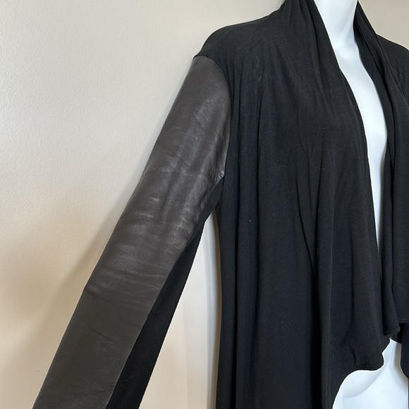 Black Danier cardigan with REAL leather sleeves XS - Picture 2 of 4